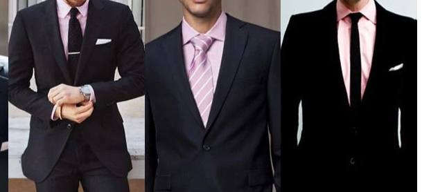 showing combinations of blush pink shirt with dark, and patterned tie for corporate headshots